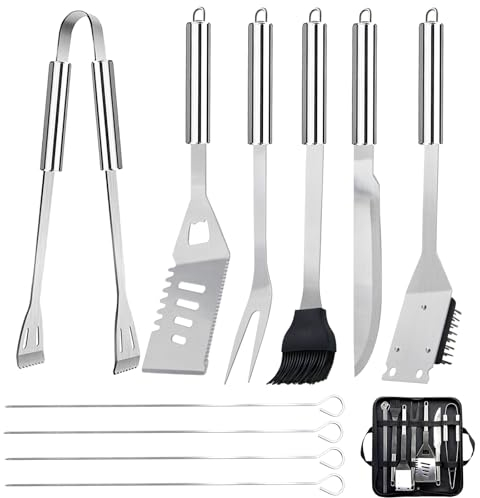 11Pcs Kit BBQ Accessori Barbecue Professionale In Acciaio Inox, Pratico Utensili Barbecue Attrezzi Con Borsa Portatile, Set Barbecue Accessori Regalo Uomo Cortile Campeggio All'aperto Cucina Picnic