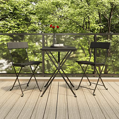 Camerina 3-TLG. Bistro-Set GartenmöBel Set GüNstig Balkontisch Bistrotisch Garten Sitzgruppe Klappbar Schwarz Poly Rattan