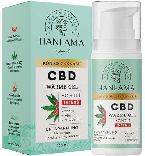 HANFAMA Gel Chauffant musculaire Intense | Decontracturant musculaire avec Griffe du Diable, CBD et Capsaïcine | Creme Chauffante musculaire pour Massage et Relaxation, testé Dermatologiquement, 100ml