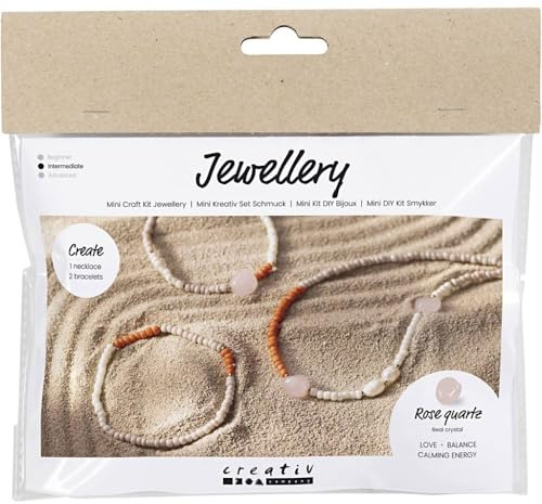 Creativ Company Schmuck-Set - Zum selbst Herstellen von Schmuck mit echten Kristallen - Halskette und Ohrringe mit Honigkalzit, bernsteinfarben