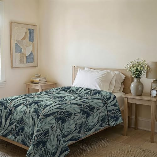 Couvre-lit matelassé d’été Ligne Basic Made in Italy en Microfibre Douce imprimée – Couette Printemps-été mi-Saison – Tropical, 1 Place et demie 200x240 cm