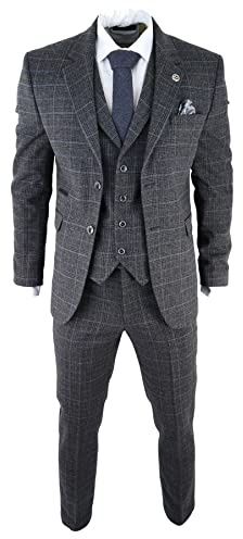 Costume Homme 3 Pièces Tweed à Carreaux Style Vintage Coupe Ajustée - Gris 46