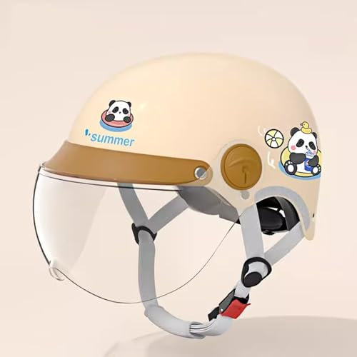 QJWMatic Kinder Motorrad Elektrohelm Jungen Mädchen Halbhelm Niedlich Offenes Gesicht Jugend Kinderhelm mit Visier Jet Scooter Moped Cruiser ATV Helm E,48-56CM