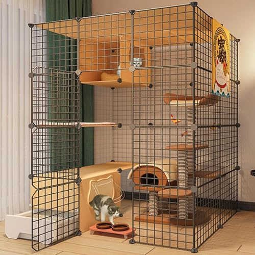 CHEMYO Katzenlaufstall – Katzenkäfige für den Innenbereich, Katzenstall mit Tür und geschlossener Katzentoilette, DIY-Laufstall für Haustiere, Kleintierkäfig für Kätzchen, Meerschweinchen, Hasen un