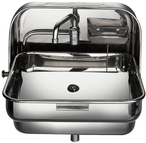 Fregadero Plegable montado en la Pared con Tapa, Caravana Barco RV Camper Fregadero de Acero Inoxidable 304 con Grifo de Agua, para casa móvil Barco Caravana Furgoneta Camper Remol