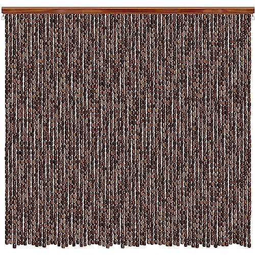 Bamboo Beaded Door Curtain 90x200cm Decorative Privacy Screen for Home Summer Fly Blind for Patio Doors Wooden Bead Curtain Fly Screen (Color: Coffee)