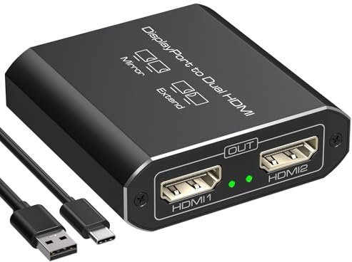 JCYMELE 4K@60Hz Displayport a Dual HDMI Adattatore Display Port a 2 HDMI Splitter per 2 Monitor per Computer Grafica Schede Supporta MST & Modalità SST