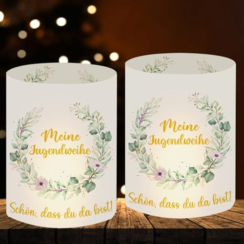 12 Windlicht Jugendweihe Deko Junge Mädchen, Meine Jugendweihe Tischdeko Partyzubehör Set, Geeignet für Teelichter oder Kerzen