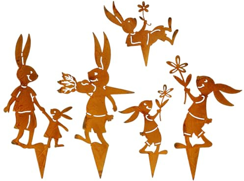 Gartenstecker Ostern Gartendeko Für Draußen Wetterfest, 5Stück Rost Vögel/Osterhase Deko, Osterdeko Für Draußen Frühling Deko Osterhase Außen Osterdeko Outdoor Frühlingsdeko Hasen Figuren Deko (C)