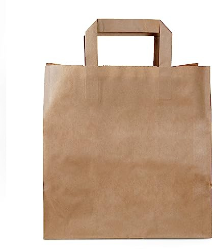 Commerline Sacs en Papier Kraft Marron avec Anse pour Emballage, Shopping et Anniversaire - Grand Format 26 + 17 x 25 cm - Lot de 50