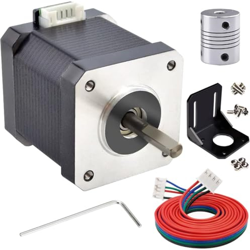 JYUDAUFU Nema 17 42 × 48 mm Schrittmotor DC 12 V 3D-Drucker Schrittmotor 1,8 ° mit Kupplung, Halterung, 1 m 2-Phasen-4-Pin-Drahtkabel, für Creality CR-10 10S Ender 3 3D-Drucker/CNC-Extruder/Y-Achse