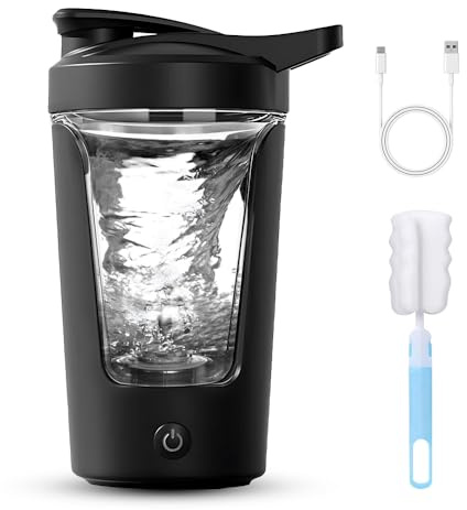 XPJBKC Shaker Electrico, Protein Shaker, Portable Blender Bottle, Botella Batidos Proteinas con Cepillo, Mezclador Proteinas para Batidos de Proteínas, Sin BPA, 450ml, Negro