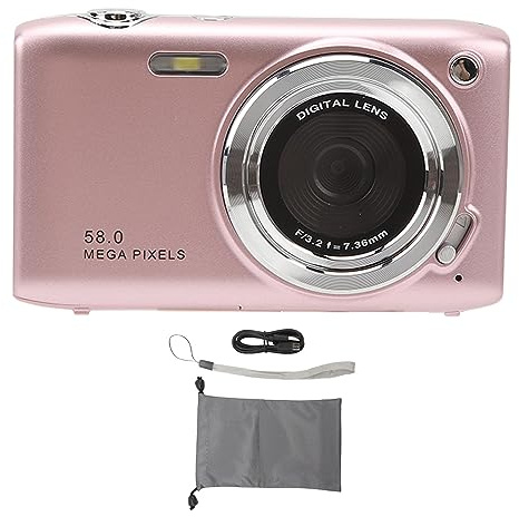Fotocamera digitale, schermata da 2,88 pollici da 58 MP 4K HD 16x zoom fisso macro a tempo fotografico fotografico digitale fotografico digitale, fotocamera compatta per bambini (Rosa)