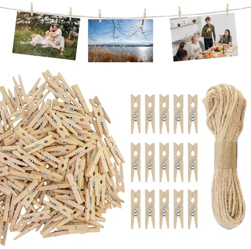 160pcs Pinces à Linge,Légères Ecologiques,Mini Pince a Linge Bois pour accrocher Photos, Cartes Postales, vêtements, décoration DIY