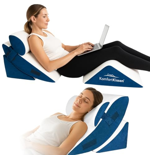 MKS Lot de 4 coussins biseautés - Coussin de positionnement ergonomique pour le dos et les jambes - Coussin cale pour lit et canapé avec housse lavable - Coussin de lecture pour la maison et la