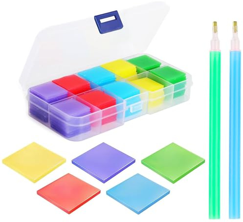 Diamond Painting Wachs, 200 Stück Diamond Painting Zubehör und Diamond Painting Stifte, mit Transparenter Aufbewahrungsbox, Diamond Painting Kleber für Kreuzstich Malerei Kunsthandwerk, 2 x 2 cm