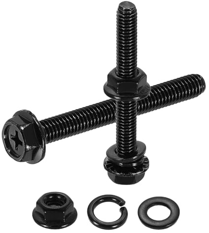 sourcing map M6 x 50mm Phillips Flanged Hex Head Bolts, 10Pcs 304 SS Black | Stainless Steel Flange Hexagon Screws with Nuts, Flat & Lock Washers, Fully Threaded, for Machinery Industry Home