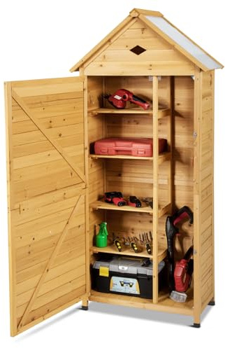 COSTWAY Armoire de Jardin Bois, Abris de Jardin Bois de Sapin, 2 Portes Verrouillables, 4 Etagères, Toit Pente Galvanisé, Trou de Ventilation, Cabanon Jardin Exterieur Bois