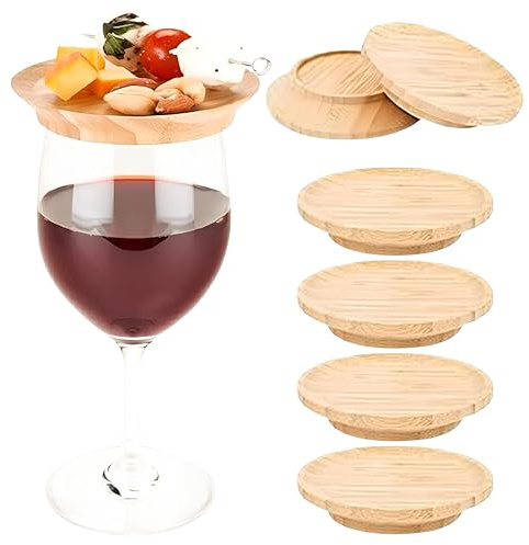 Srcasy 6 Stück Weinglas Topper Holz, Charcuterie Wine Glass Topper, Charcuterie Topper, Käseplatte Weinglas, Waschbar, Geeignet für Weingläser, Getränkebecherdeckel, Partyzubehör, Familienessen