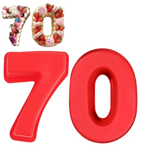 Guittly Number 70 Cake Tins Moulds, 3D Large Number Cake Mould, Bake Trays for Baking Birthday Anniversary, Non-Stick Food-Grade Silicone Oven and Dishwasher Safe (70)