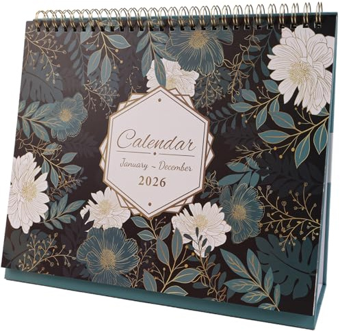Fiohiros 2026 Desk Calendar - Floral Plant Design Vibrant Bright Elegant Style, Double-Sided Memo Pages & Blank Blocks, Thick Paper Cover & Pages Standing Flip Desktop Calendar 2026 (White Epiphyllum)