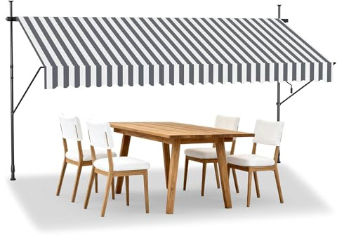 YRHome Klemmmarkise Markise Sonnenschutz Balkon Balkonmarkise mit Handkurbel Einziehbar Manuell Faltarm UV-beständig ohne Bohren Terrassenüberdachung 100% Polyester 300x120cm Grau-weiß