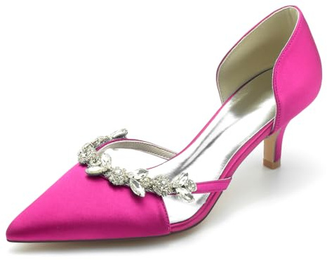 HFWXYSA Femmes Aiguille Kitten Talon Heel Fermé Dress Pointu Bout Slip-on Escarpins 6 CM Heels Mariage Bureau Party Chaussures,Fuchsia,39 EU