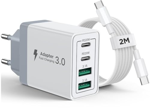Aioneus Cargador USB C 40W, Cargador iPhone Carga Rapida con Múltiple Enchufe USBC y Cable USB C de 2M 60W Adaptador Tipo C Carregador para iPhone 17 16 15 14 13 12 11 Pro MAX Plus, iPad, Samsung