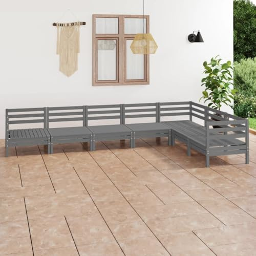 SKTQYQO Gartenmöbel-Set 7-teilig aus massivem Kiefernholz Grau Gartengarnitur Entspannung im Freien Terrassenset Geeignet für Innenhöfe und Terrassen