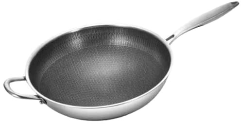 ARTSEWPLY Padella Wok in Acciaio Inox 34 CM Fondo a Nido D’Ape Wok Domestico per Fornelli a Induzione Accessorio da Cucina Resistente e Facile da Pulire per Barbecue e Verdure