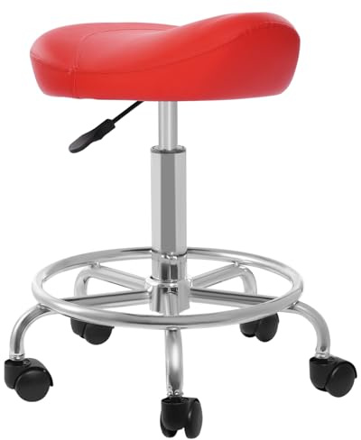 Hurrylying Sattelhocker Rollhocker Drehhocker Praxishocker, Ergonomischer Sitzhocker für BüRo und Zuhause, HöHenverstellbar 45-59 cm, Rolling Sattel Hocker mit RäDern,BüRostuhl Arzt Arbeitsstuhl Rot