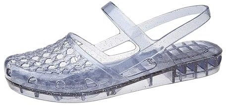 Gelésandaler för kvinnor glitter klara sommarstrandskor andningsbara ihåliga bursandaler med T-rem och halkfri sula för vattenslitage