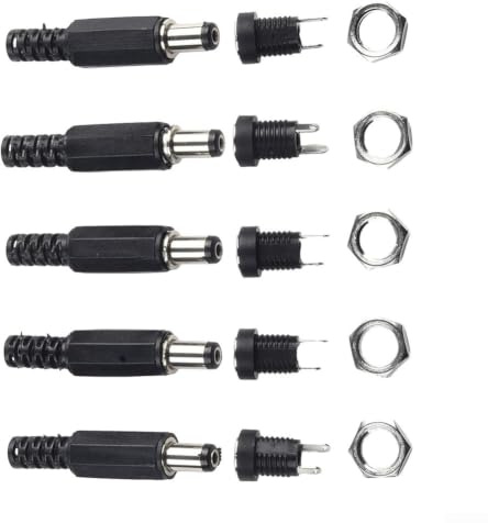 Set Of 5 Pairs 5.5x2.1mm Dc Power Connectors Male Female Jack Socket Panel Mount For 12v Devices Like Cctv Cameras Led Strips Laptops With Extended Length And Screw Fixing Terms