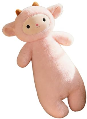 AMOSIJOY Langes Schaf Kuscheltier Kuschelkissen, Flauschiges Schaf Schlafkissen Umarmungskissen, Weiches Lang Stofftier Seitenliegerkissen für Kinder Erwachsene (80cm,Rosa)