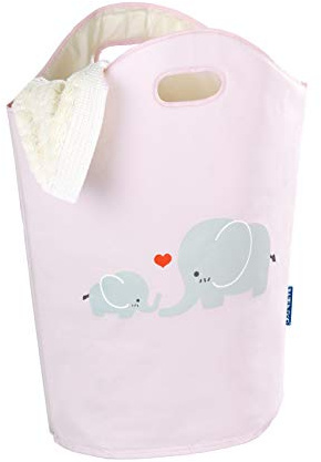 WENKO Wäschesammler Kids Elli Rosa, niedlicher Wäschesack mit Zwei praktischen Tragegriffen mit Elefanten Aufdruck, 24 l Stauraum in einem Fach, (B x H x T): 40 x 52 x 20 cm, kindliches Motiv