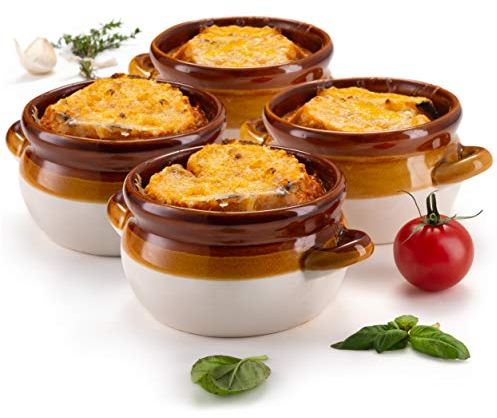 Kook Französische Zwiebel-Suppenschale für französische Zwiebelsuppe, Crock, Ofenfest, Keramik, Griffe, Steinzeug, Spülmaschine, Mikrowelle, Backofen und Rotisserie, Standardkapazität von 400 ml und