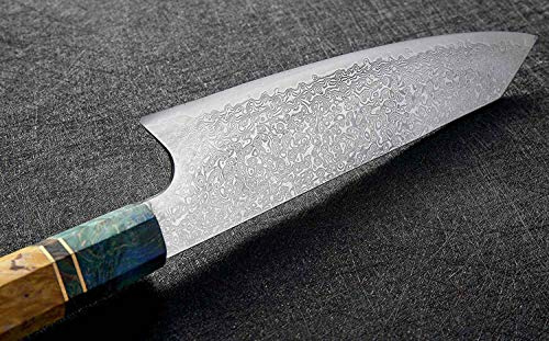 Muxel Santoku - Cuchillo de Damasco (62 capas de acero de Damasco, mango de madera, un ejemplar único.