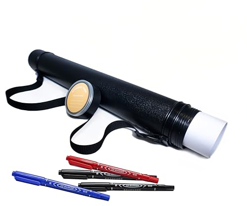 Posterrolle A0 Zeichenrolle Transport Bilderrolle Zeichenrollenköcher Köcher und 4 Permanentmarker gratis Ø 8,8 cm Höhe 62-102 cm 6 Farbe (Schwarz)