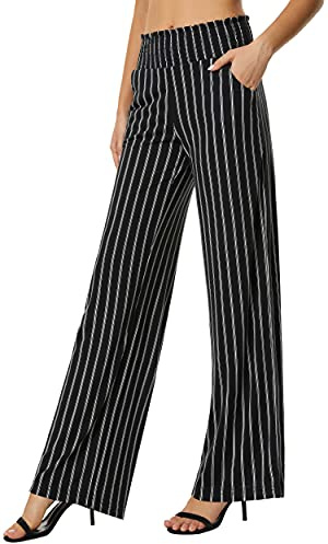 Urban Coco Pantalon Palazzo bohème pour Femme, Jambes Larges, Taille Haute, Poches, Noir/Blanc, Taille M