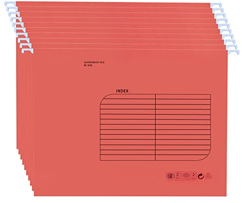 25 Pezzi Cartelle Sospese Foolscap, Cartelline da Appendere con Linguette e Inserti per Ufficio, Scuola, Casa, Organizzazione(Rosse)