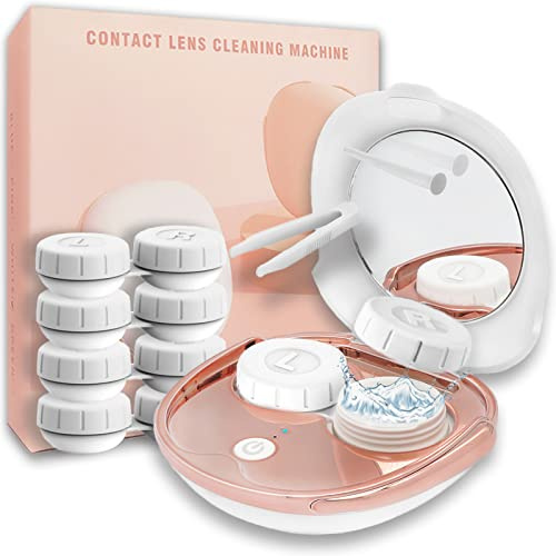 Contact Lens Cleaner, Portable Ultrasonic Contact Lens Cleaning Machine with USB Charger and Solution Soak Case Kit for Soft Lens, Colored Contact Lens, Hard Lens, RGP Lens and OK Lens (White)