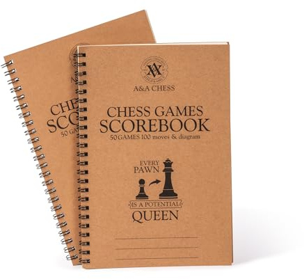 A&A 2 Pack Chess Scorebook, 50 Games Recordable, 100 Moves Per Game, Eye-Protection Chess Scorebook / 5.5 x 8.25 in.