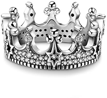JewelryPalace Bague Vintage Gothique Etoile Couronne en Sterling Argent 925 Pour Fille, Bagues Retro Pierre Anneau Large Femme Zircone Cubique, Bijoux Femme Bagues Cadeau d'Anniversaire