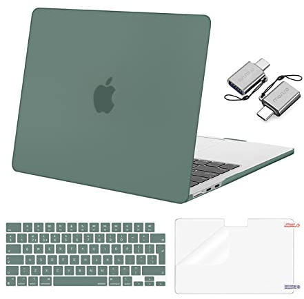 MOSISO Kompatibel mit MacBook Air 13 Zoll Hülle M4 M3 M2 2025 2024-2022 A3240 A3113 A2681,Hartschale Hülle für MacBook Air 13,6 Zoll&Tastaturabdeckung&Displayschutz&Typ-C Adapter, Smaragdgrün