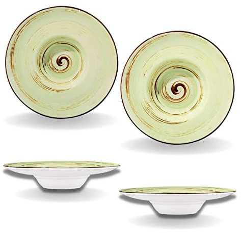 Wilmax | SPIRAL tiefe Teller - 2 Stück | Elegant | Modern | Langlebig | Sicher | Glasiertes Porzellan | Kratzfest | Spülmaschinengeeignet | Für Suppen | Für Salate | Geschenkidee | Durchmesser: 24 cm