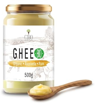 Cibo Burro Ghee Biologico 500gr - Latte di Parma e Reggio Emilia - Prodotto in Italia - Mucche al Pascolo - Punto di Fumo 250°C - Da Panna Centrifugata