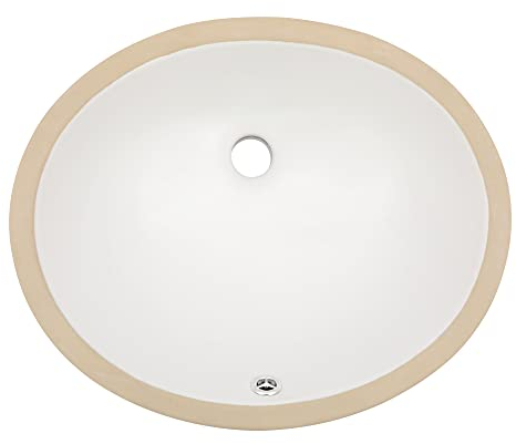 Dcolora Unterbau-Waschbecken, oval, 40,6 x 33 cm, weißes Porzellan, Keramik, ovales Gefäß, Waschbecken, Waschbecken, Waschbecken, Waschbecken, Waschbecken, mit Überlauf