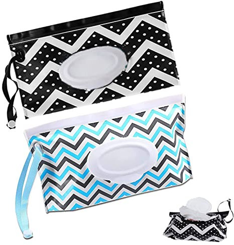 Baby Wet Wipes Pouches,2 pezzi Wet Wipes Dispensers,Travel Bags,Portable Baby Wipe Caso,Riutilizzabile Wet Holder Bag,Travel Wipe Dispenser per (nero/blu)