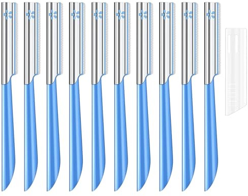 TAVENS 10Pcs Face Razor for Women, Exfoliating Dermaplaning Tool, Precision Blade, Comfort Grip Handle, Travel-Friendly, Easy to Clean