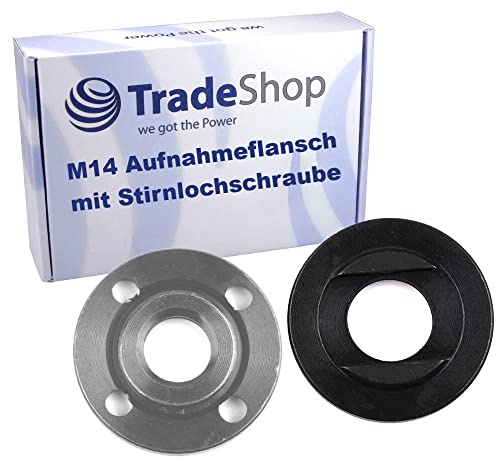 Trade-Shop 22,23mm Flansch Aufnahme mit Steg + Stirnlochschraube Ersatz M14 Gewinde kompatibel mit DeWalt Bosch Flex Winkelschleifer (Innendurchmesser: 14 mm)
